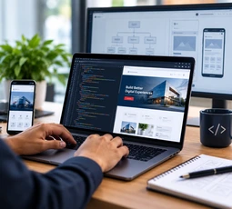 Website development with responsive design, coding and modern web technology